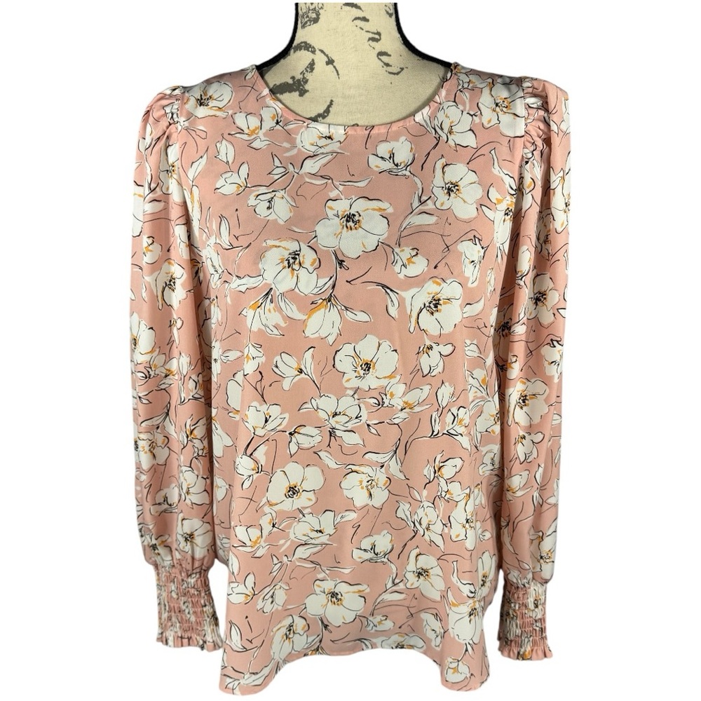 Pleione Womens Floral Bishop Long Sleeve Blouse